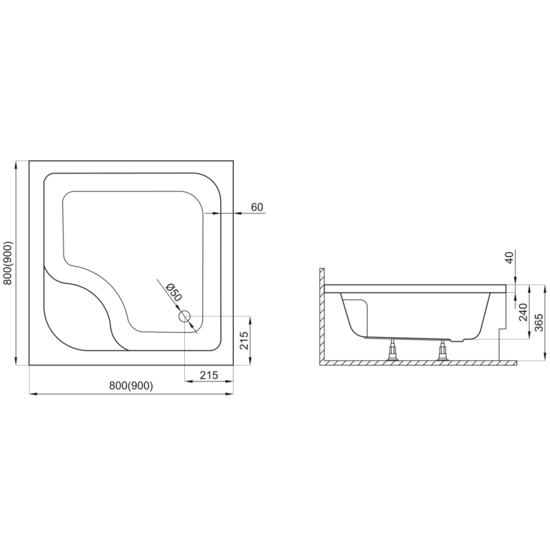Polimat Brodzik kwadratowy głęboki Tenor 80x80 z syfonem