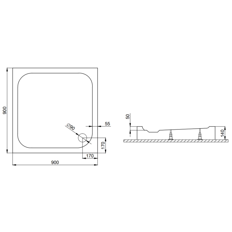 Polimat brodzik kwadratowy kompaktowy Full 80x80 z syfonem