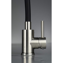 Deante bateria Luno stal sczotkowana/czarna zlewozmywakowa z giętą wylewką