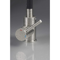 Deante bateria Luno stal szczotkowana/czarna zlewozmywakowa z giętą wylewką z słuchawką 2-funkcyjną