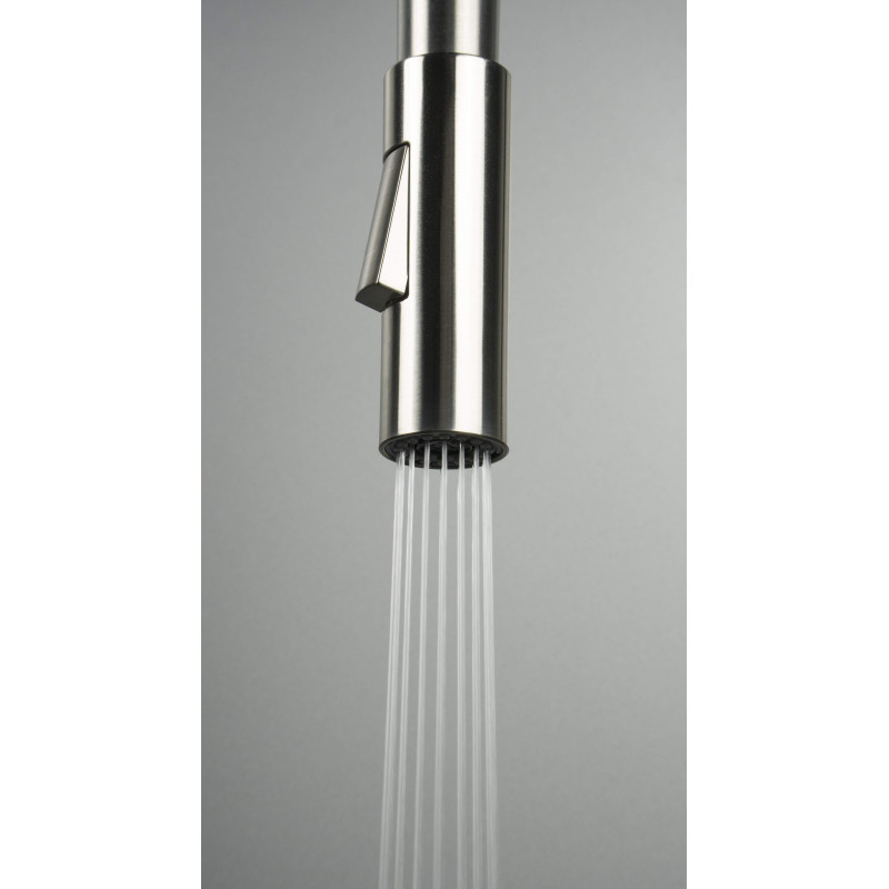 Deante bateria Luno stal szczotkowana/czarna zlewozmywakowa z giętą wylewką z słuchawką 2-funkcyjną