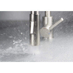 Deante bateria Luno stal szczotkowana/czarna zlewozmywakowa z giętą wylewką z słuchawką 2-funkcyjną