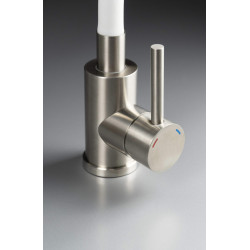 Deante bateria Luno stal szczotkowana/biała zlewozmywakowa z giętą wylewką