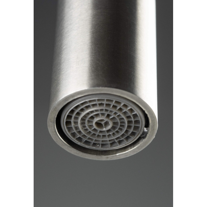 Deante bateria Luno stal szczotkowana/biała zlewozmywakowa z giętą wylewką