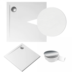 Polimat brodzik kwadratowy posadzkowy Geos czarny kamień 80x80 z syfonem