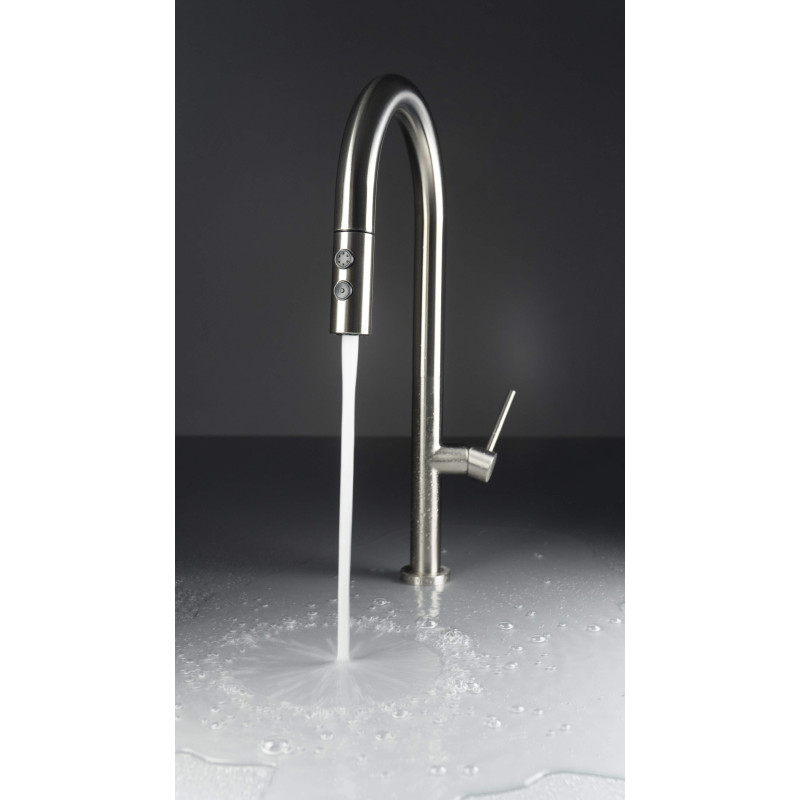 Deante bateria Olfato stal szczotkowana zlewozmywakowa z wyciąganą słuchawką