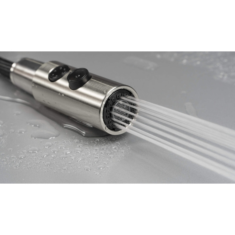 Deante bateria Olfato stal szczotkowana zlewozmywakowa z wyciąganą słuchawką