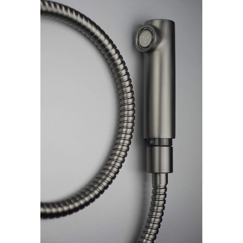 Deante bateria Silia titanium zlewozmywakowa z prostokątną wylewką z wyciąganą słuchawką