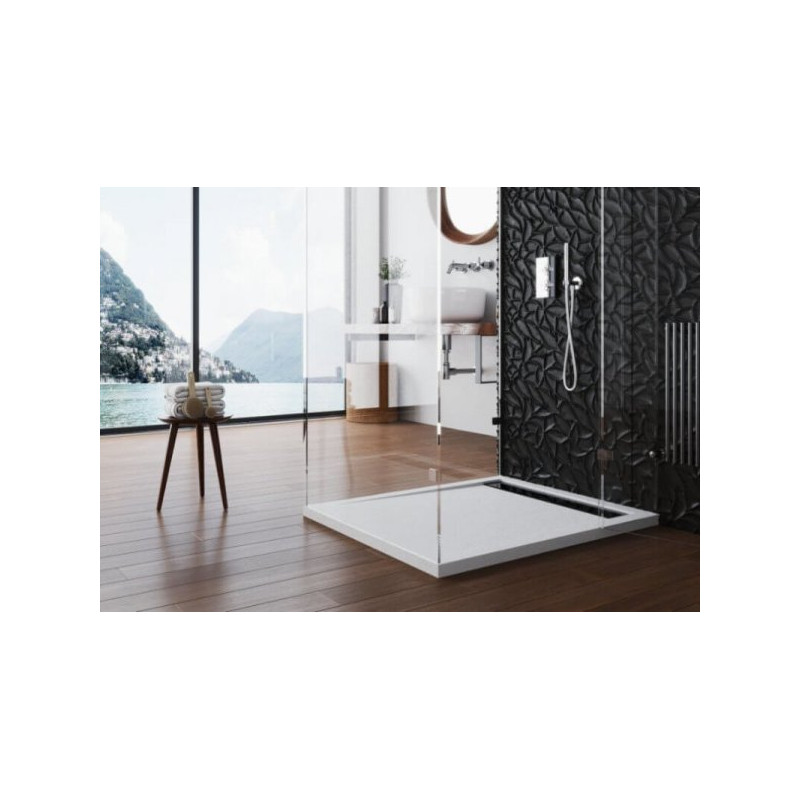 Polimat brodzik West New biały gładki ruszt chrom 110x90 z syfonem