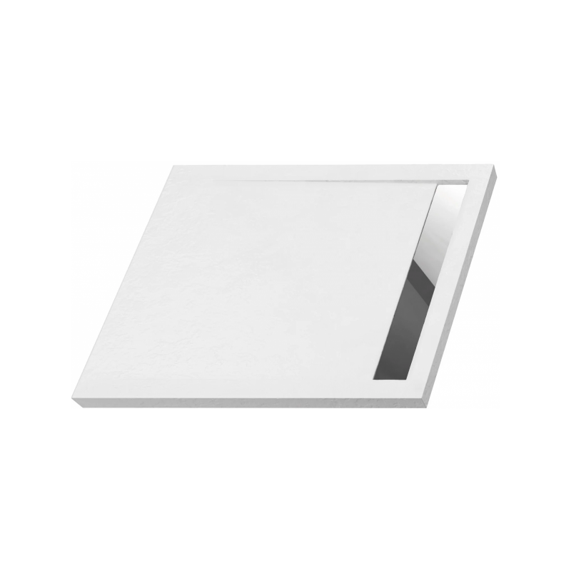 Polimat Brodzik West New biały kamień ruszt chrom 110x90 z syfonem
