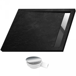 Polimat brodzik West New czarny kamień ruszt chrom 110x90 z syfonem