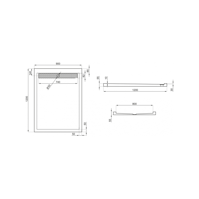 Polimat brodzik prostokątny West 120x90 z syfonem