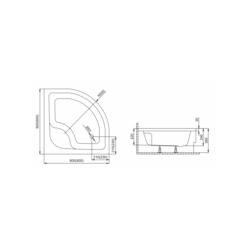 Polimat brodzik głęboki Pako 80x80 z białą obudową i syfonem