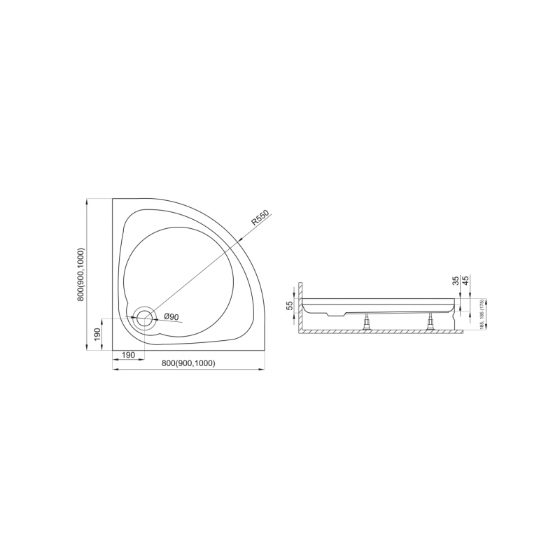 Polimat brodzik półokrągły Nowy Styl 100x100 z białą obudową i syfonem