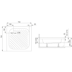 Polimat brodzik kwadratowy głęboki Karen 70x70 z białą obudową i syfonem
