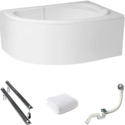 Polimat wanna asymetryczna Standard prawa 130x85 z białą obudową, syfonem i nóżkami