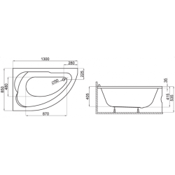 Polimat wanna asymetryczna Standard prawa 130x85 z syfonem i nóżkami