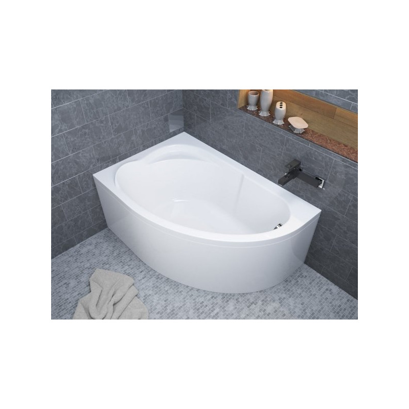 Wanna asymetryczna Standard lewa 130x85 z białą obudową, parawanem, syfonem i nóżkami