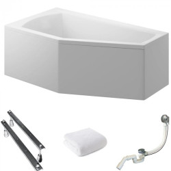 Polimat wanna asymetryczna Selena lewa 140x90 z białą obudową, syfonem i nóżkami
