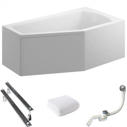 Polimat wanna asymetryczna Selena lewa 140x90 z białą obudową, syfonem i nóżkami