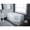 Polimat wanna asymetryczna Selena lewa 140x90 z białą obudową, syfonem, nóżkami i preparatem czyszczącym