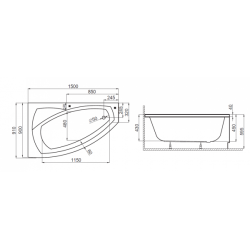 Polimat wanna asymetryczna Frida prawa 150x90 z syfonem i nóżkami