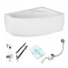 Polimat wanna asymetryczna Selena lewa 150x90 z białą obudową, syfonem, nóżkami i preparatem czyszczącym