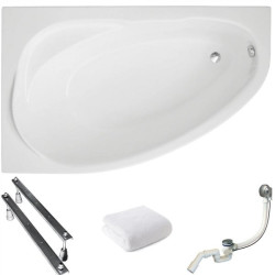 Polimat wanna asymetryczna Marea prawa 150x100 z syfonem i nóżkami