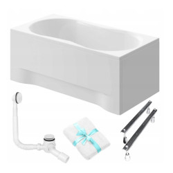 Polimat wanna prostokątna Gracja 180x80 z białą obudową, syfonem click-clack i nóżkami