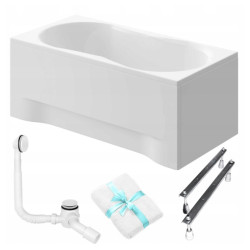 Polimat wanna prostokątna Gracja 170x75 z białą obudową, syfonem click-clack i nóżkami