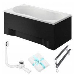 Polimat wanna prostokątna Gracja 170x70 z czarną obudową, syfonem click-clack i nóżkami