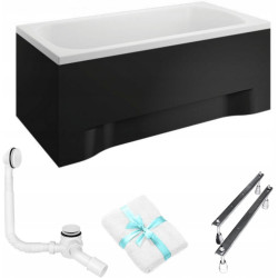 Polimat wanna prostokątna Classic 170x70 z czarną obudową, białym syfonem i nóżkami