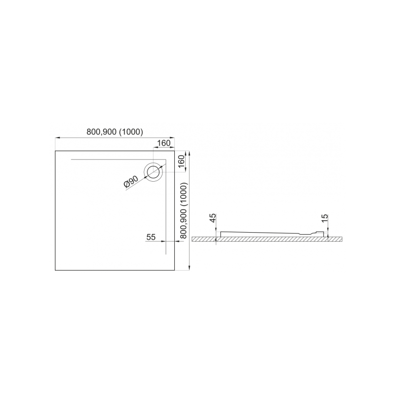 Polimat brodzik kwadratowy posadzkowy Geos biały 90x90 z syfonem