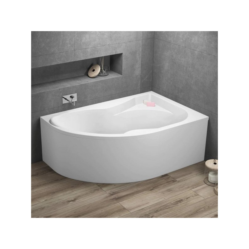 Polimat wanna asymetryczna Dora prawa 170x110 z białą obudową, syfonem i nóżkami