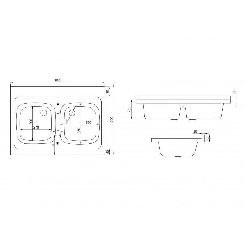 Polimat zlewozmywak dwukomorowy 80x60 cm z syfonem