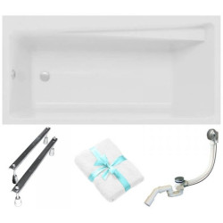 Polimat wanna prostokątna Elza 150x70 z białą obudową, syfonem i nóżkami