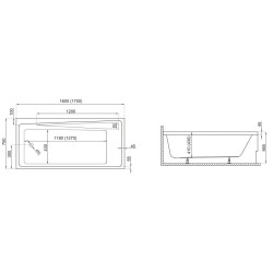 Polimat wanna prostokątna Elza 160x75 z czarną obudową, syfonem chrom i nóżkami