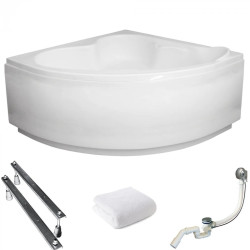 Polimat wanna symetryczna Standard 130x130 z białą obudową, syfonem i nóżkami