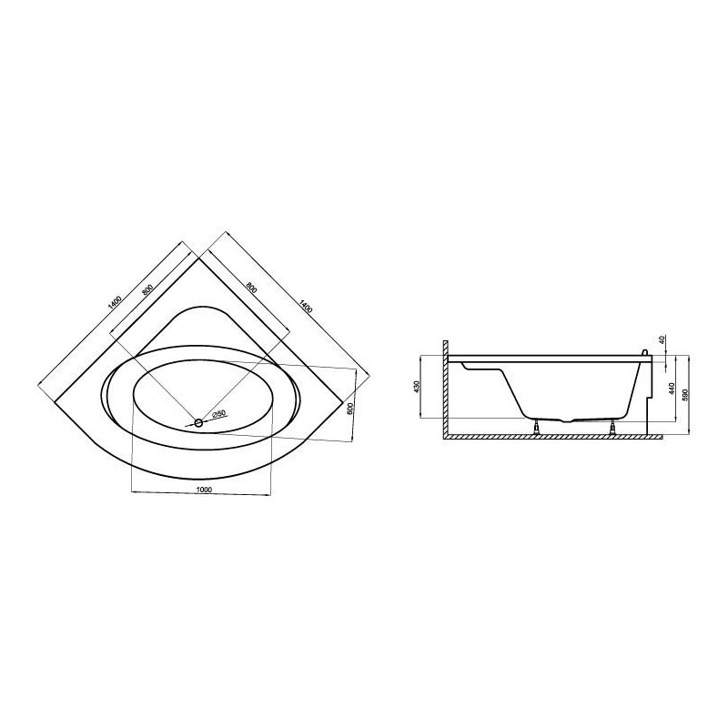 Polimat wanna symetryczna Standard 140x140 z syfonem i nóżkami