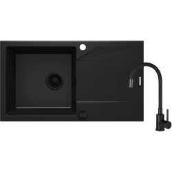 Deante zlewozmywak Evora nero granit 1k z/o 780x440x193, 3,5 + bateria z elastyczną wylewką nero