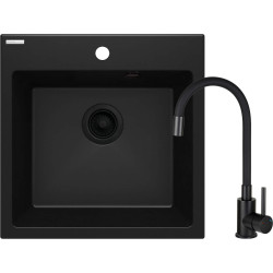 Deante zlewozmywak Evora nero granit 1k 500x500x216, 3,5 + bateria z elastyczną wylewką nero