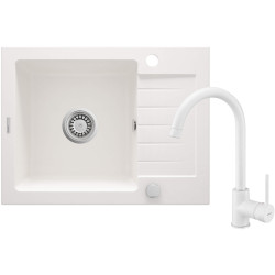 Deante zlewozmywak Zorba alabaster granit 1k z/ko 580x440x164, 3,5 + bateria nemezja z wylewką