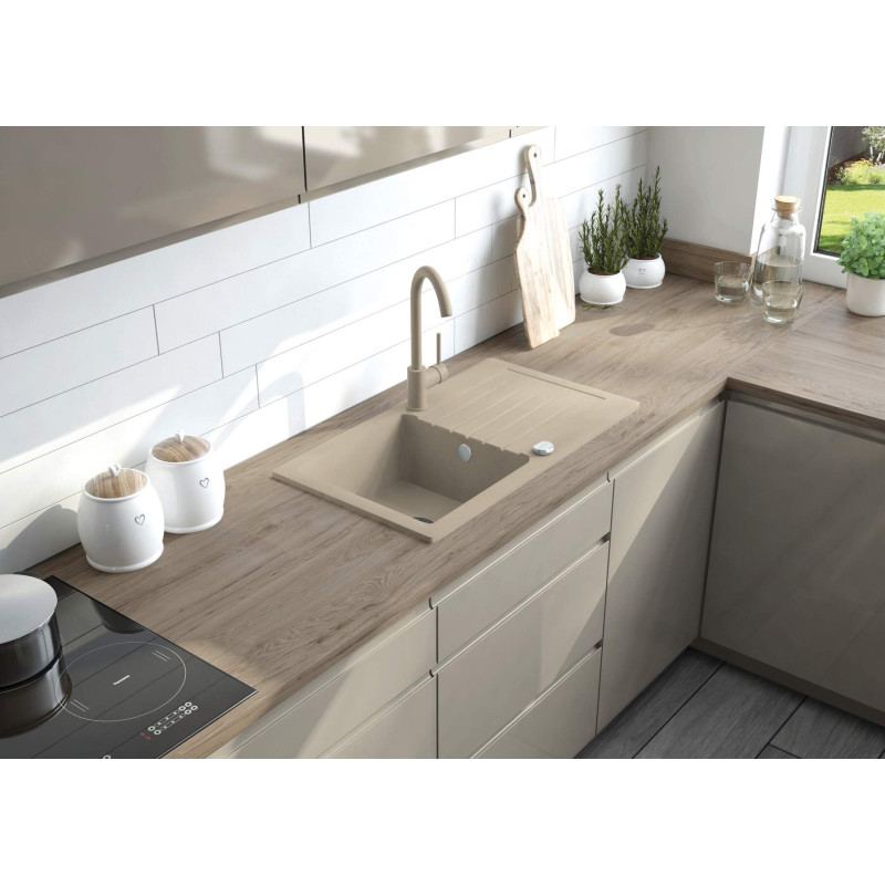 Deante zlewozmywak Zorba alabaster granit 1k z/ko 580x440x164, 3,5 + bateria nemezja z wylewką