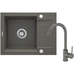 Deante zlewozmywak Zorba antracyt granit 1k z/ko 580x440x164, 3,5 + bateria nemezja z wylewką