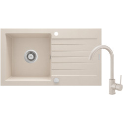 Deante zlewozmywak Zorba beż granit 1k z/o 760x440x160, 3,5 + bateria nemezja z wylewką