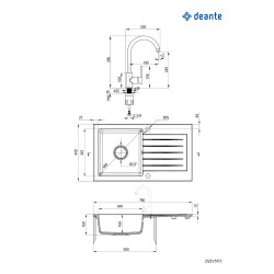 Deante zlewozmywak Zorba beż granit 1k z/o 760x440x160, 3,5 + bateria nemezja z wylewką
