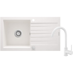 Deante zlewozmywak Zorba alabaster granit 1k z/o 760x440x160, 3,5 + bateria nemezja z wylewką u