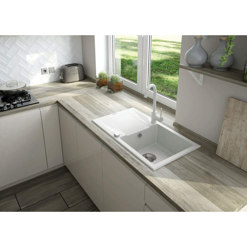 Deante zlewozmywak Zorba alabaster granit 1k z/o 760x440x160, 3,5 + bateria nemezja z wylewką u