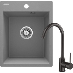 Deante zlewozmywak Corio szary metalik granit + bateria beu_b62e czarna