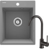 Deante zlewozmywak Corio szary metalik granit + bateria beu_b62e czarna